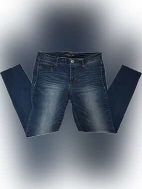 Maurices DENIM JEANS Med Dark Blue SANDBLASTED SLIM STRAIGHT STRETCH COTTON L -R